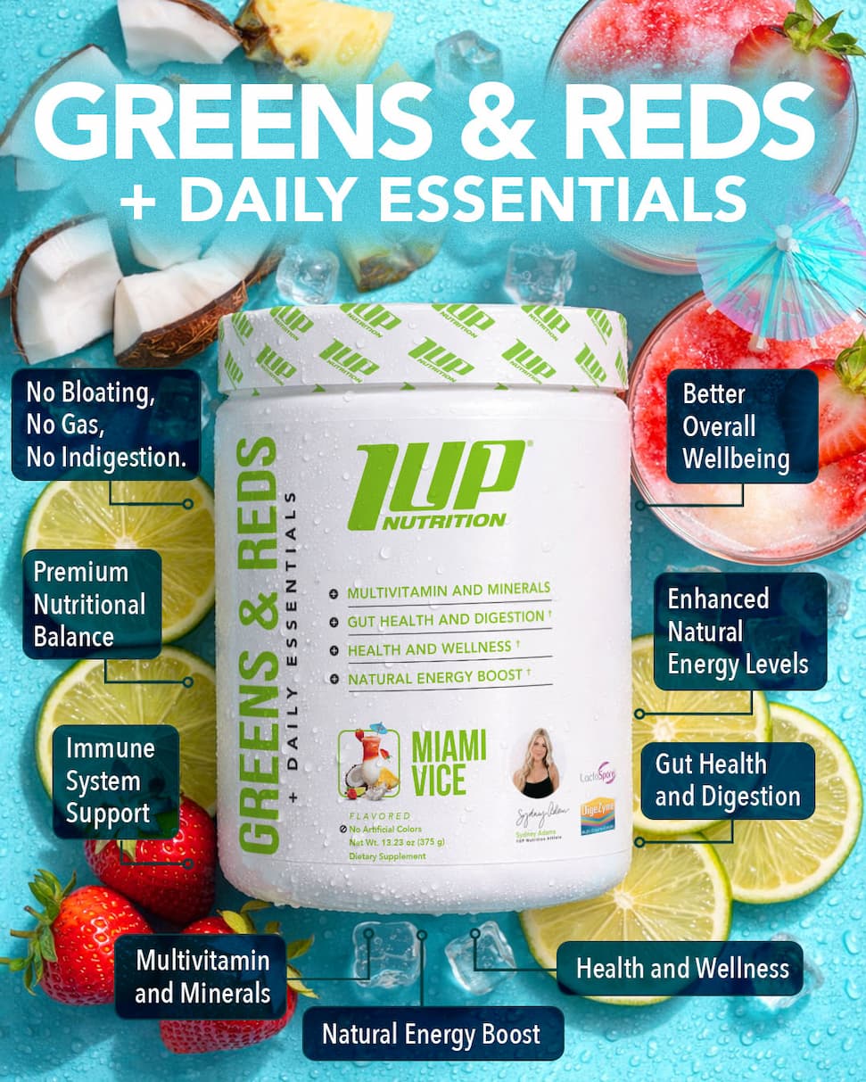 an image of a jar of green and reds daily essentials