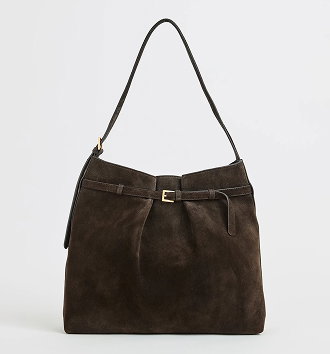 Premium suede leather belted bucket bag