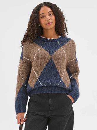 Oversized argyle knit jumper
