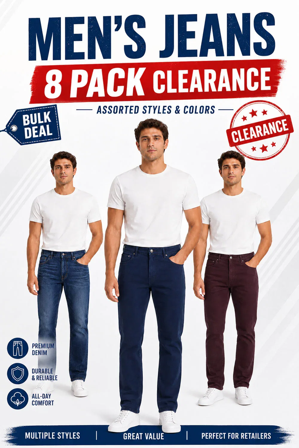 Image of Men’s Jeans 8 Pack Clearance – Assorted Styles & Colours
