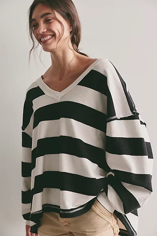 We The Free Venice V Neck Striped Sweatshirt