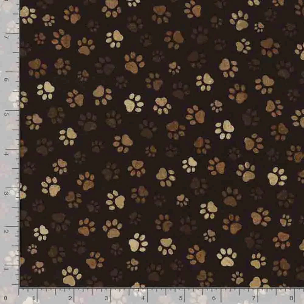 Image of Timeless Treasures - Dogs Rule by Gail Cadden - Tossed Paws - Mud - Yardage