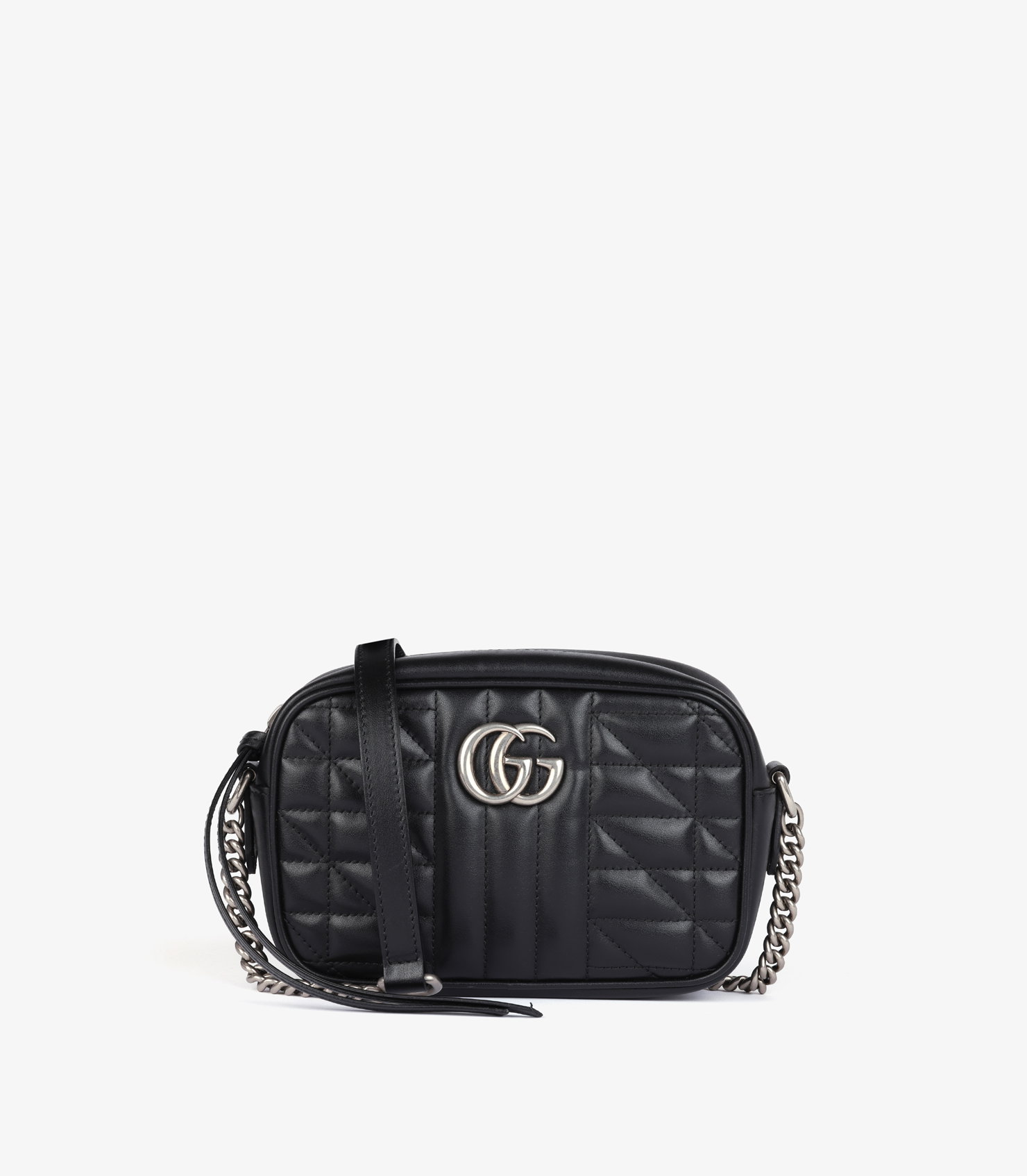 Black Quilted Calfskin Leather GG Marmont Mini Camera Bag