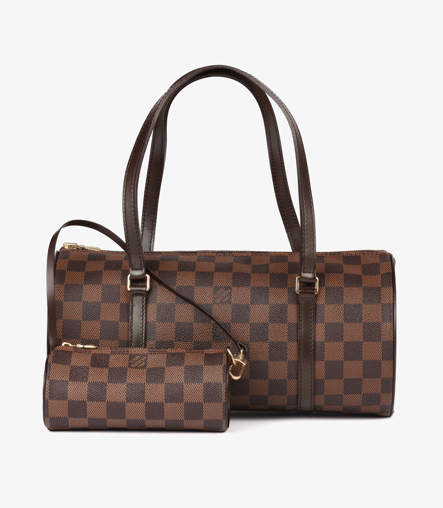 Damier Ebene Coated Canvas & Brown Calfskin Leather Vintage Papillon 30 with Pouch