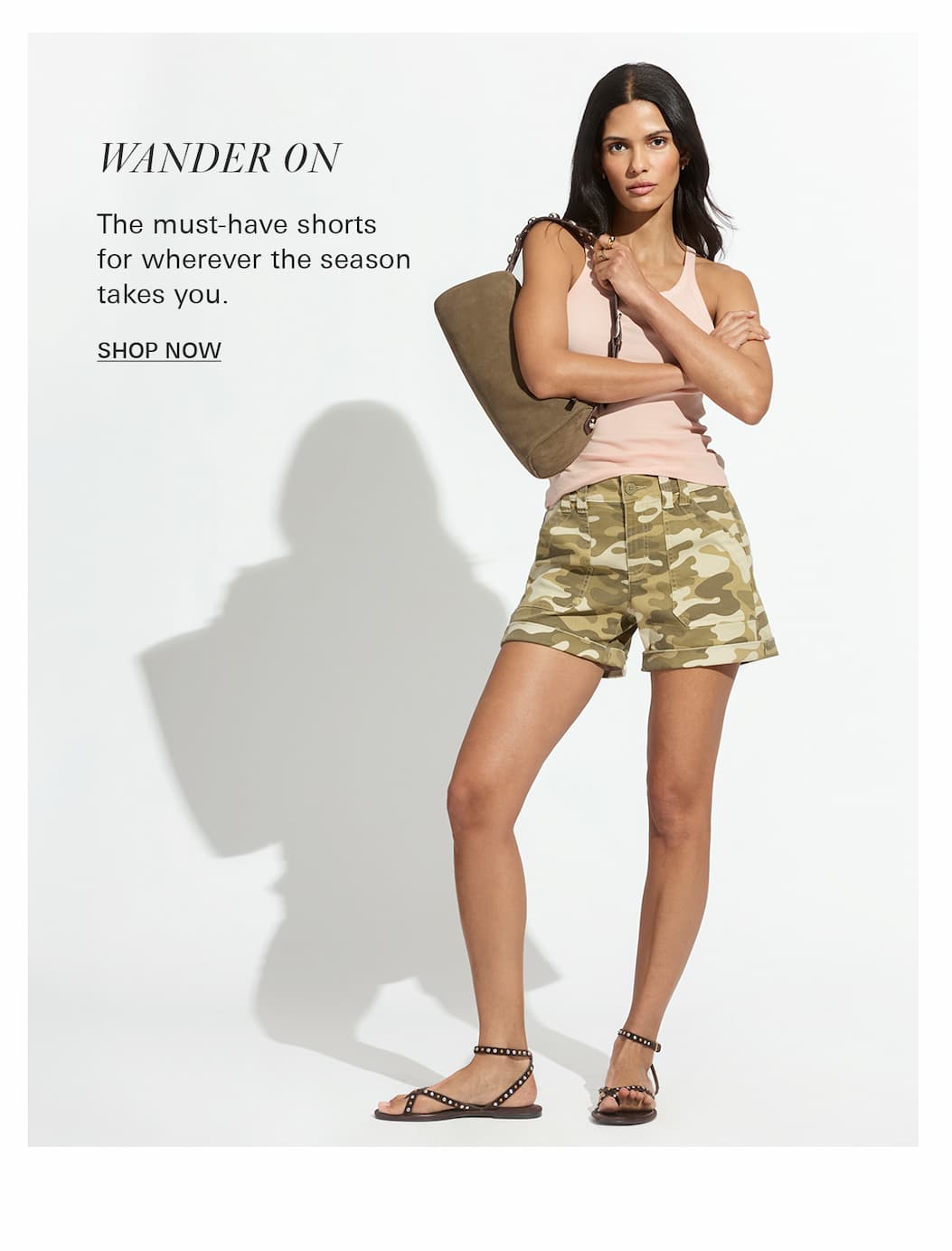 model wearing our best-selling wander on short in canyon camo