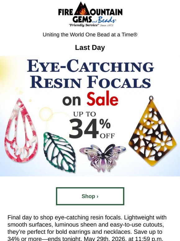 Up to 34% Off Resin Focals Ends Today