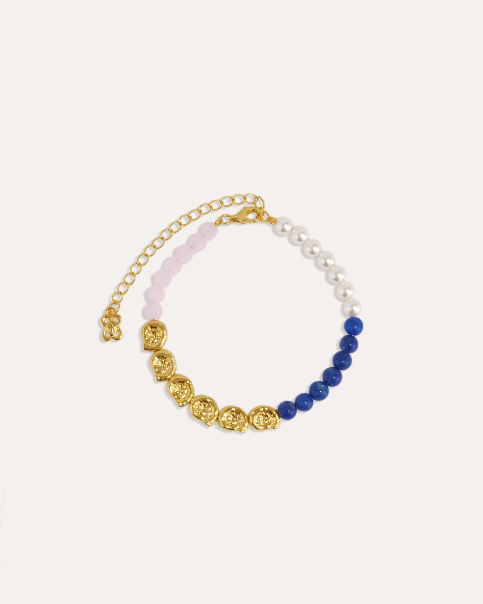 Image of Waterproof Lapis and Pink Jade Beaded Bracelet