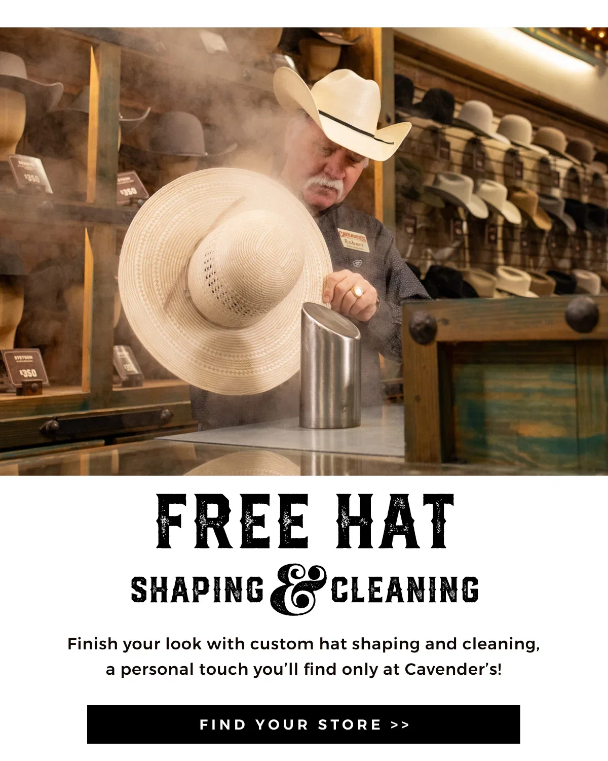 free hat shaping & cleaning | find your store >>