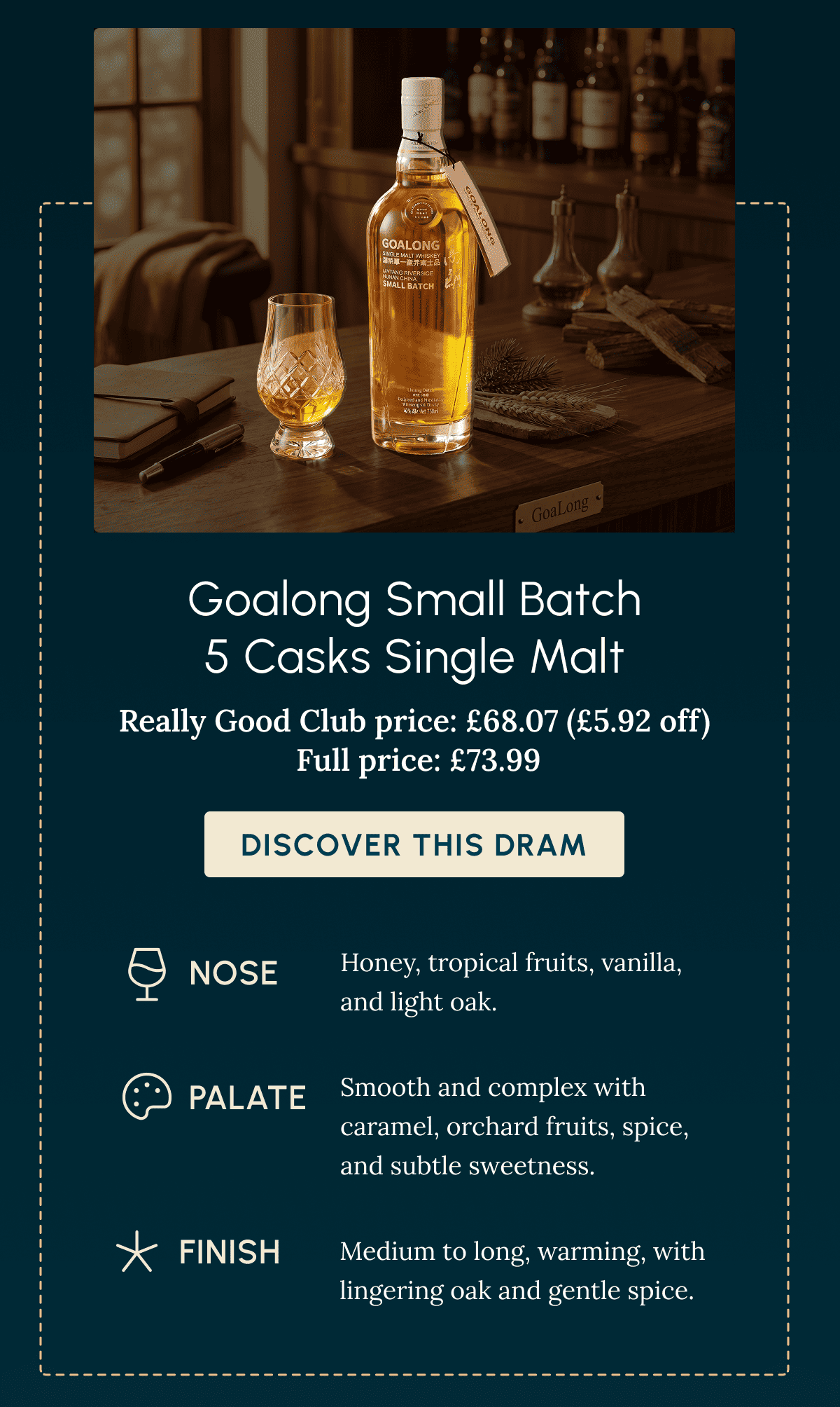Goalong Small Batch 5 Casks Single Malt Really Good Club price: £68.07 (£5.92 off)  Full price: £73.99