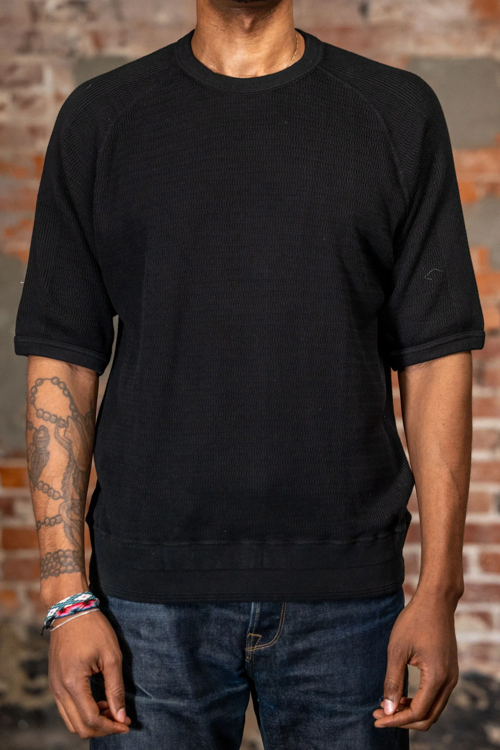 Image of The Flat Head FN-THW-002 Thermal Raglan T-Shirt - Black