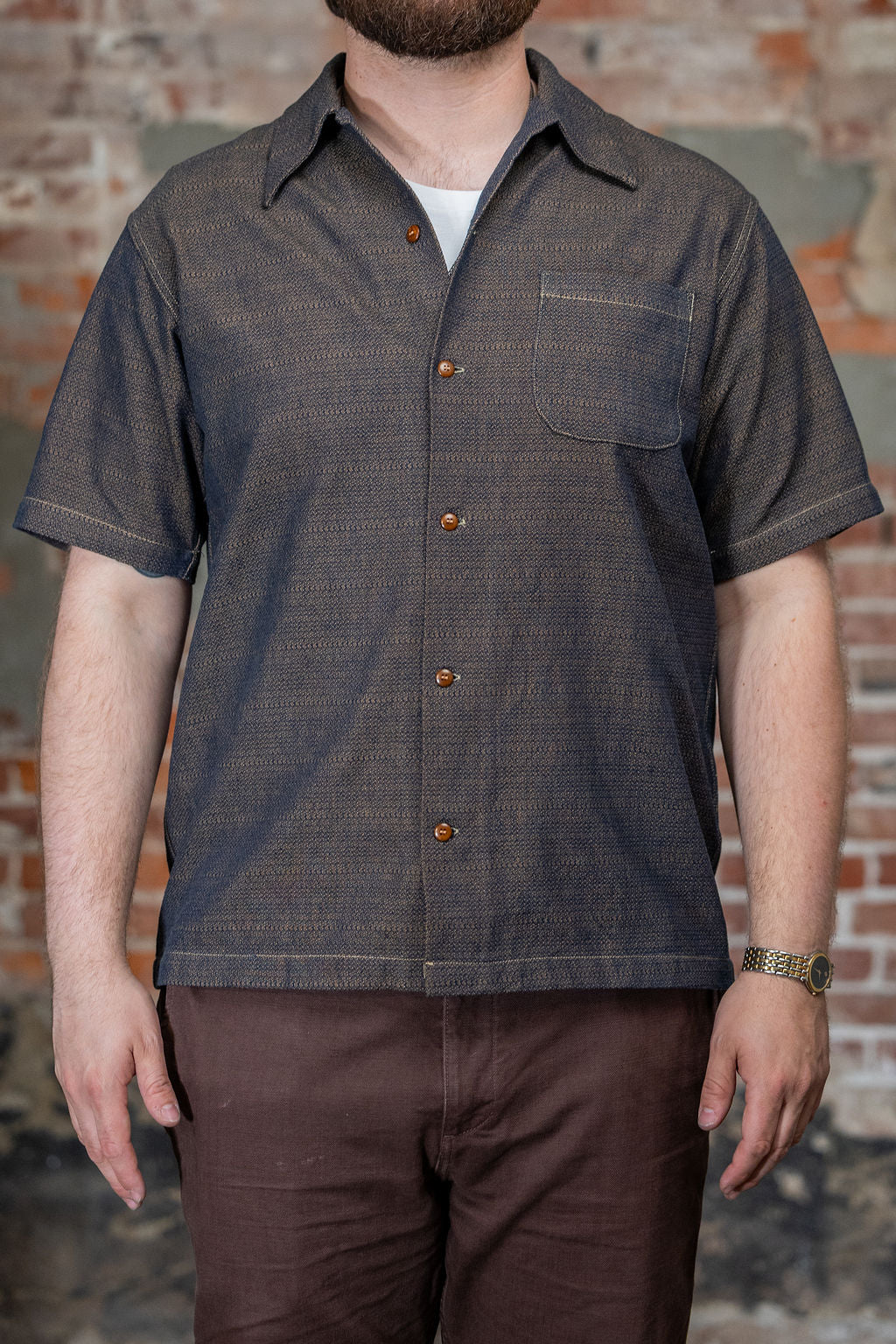 Image of Samurai SOS26-KSK Kanoko Aimadara Open Collar Shirt - Natural Indigo