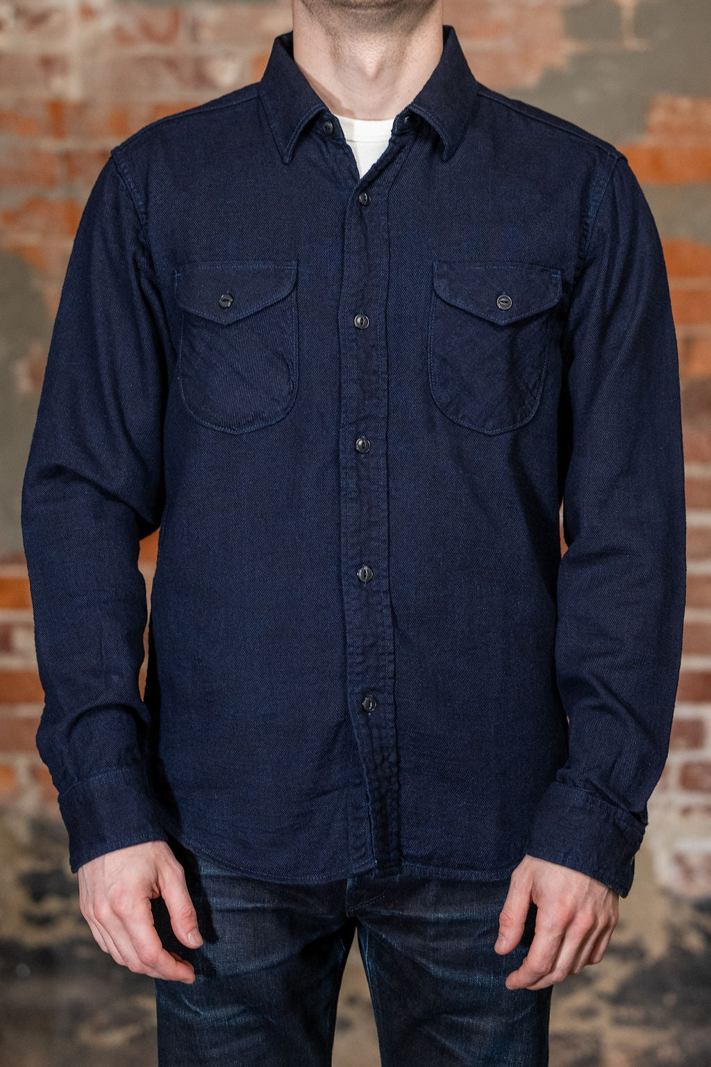 Image of UES Indigo Cotton Viyella Shirt - Indigo