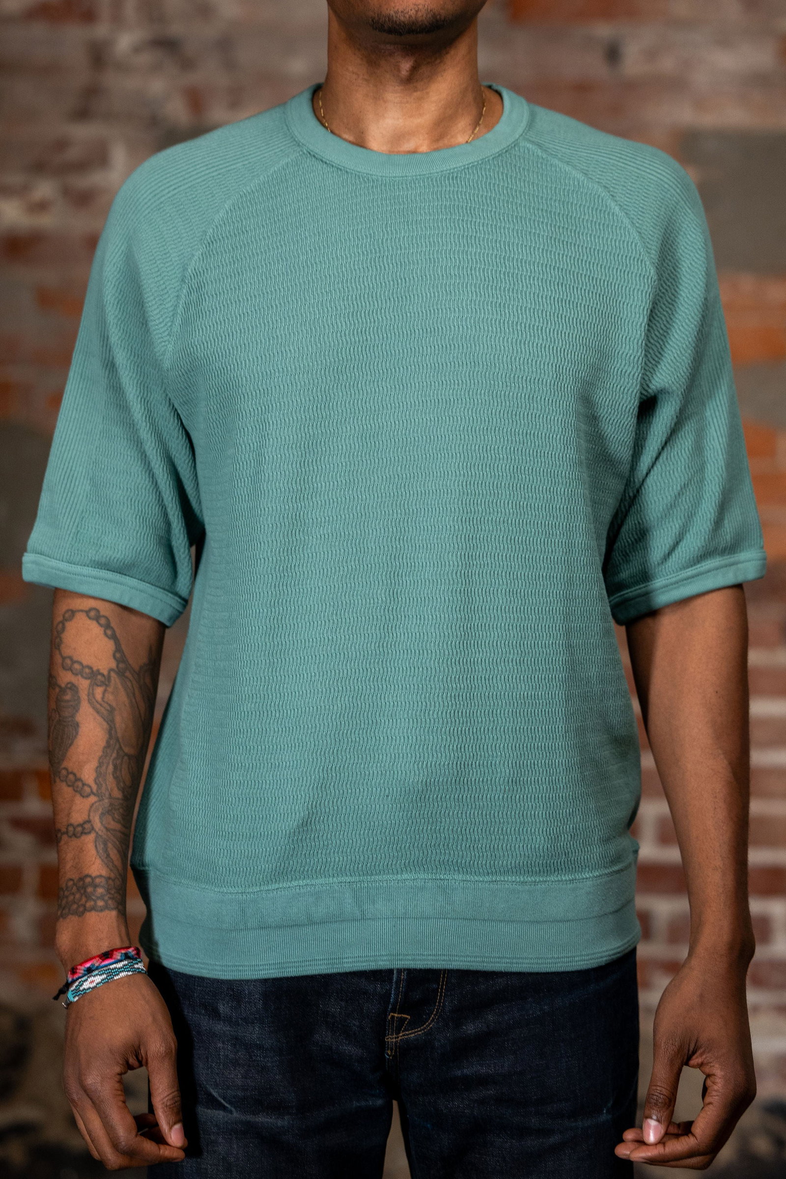 Image of The Flat Head FN-THW-002 Thermal Raglan T-Shirt - Green