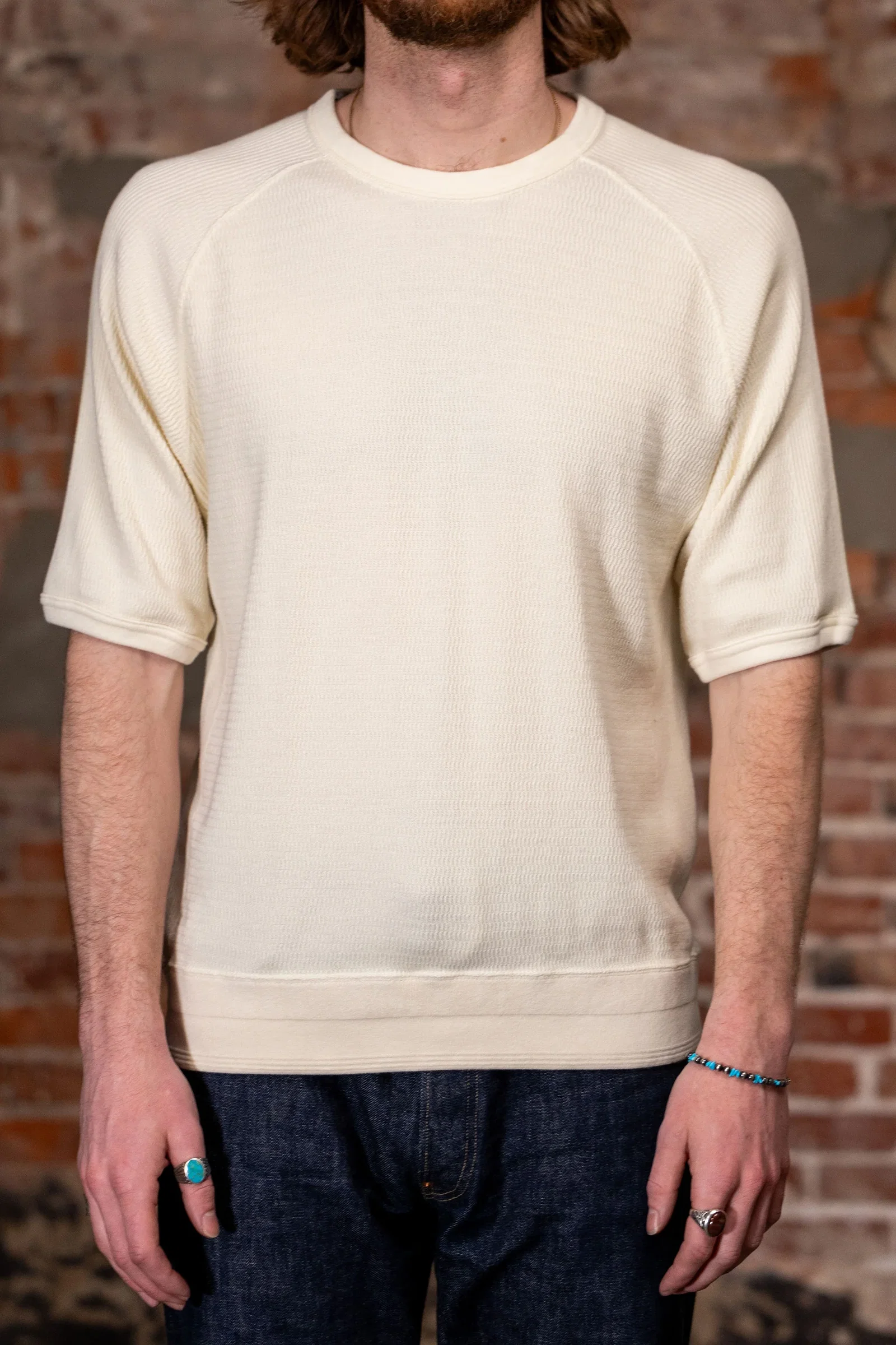 Image of The Flat Head FN-THW-002 Thermal Raglan T-Shirt - Ivory