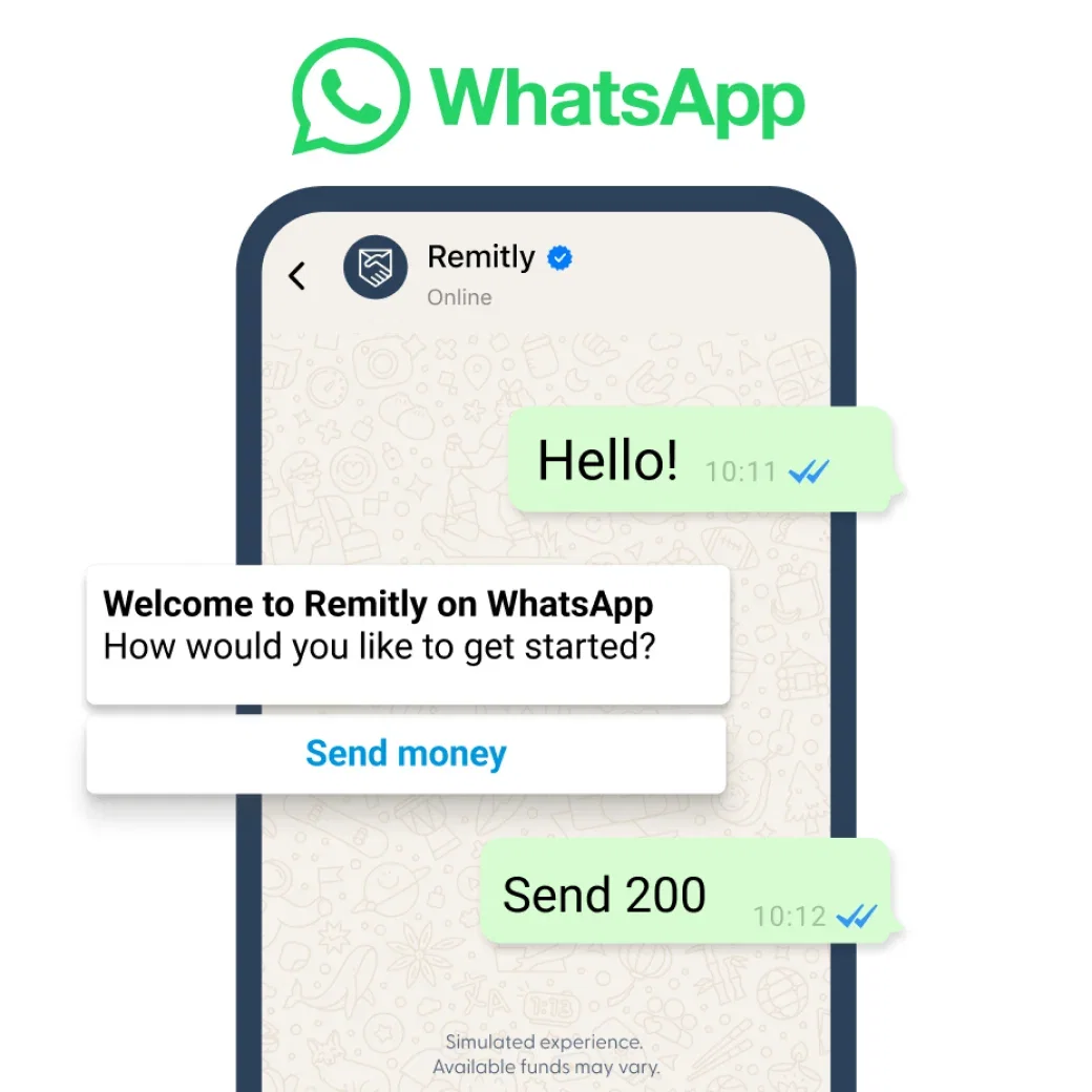 WhatsApp screen with chat messages and the text, 
