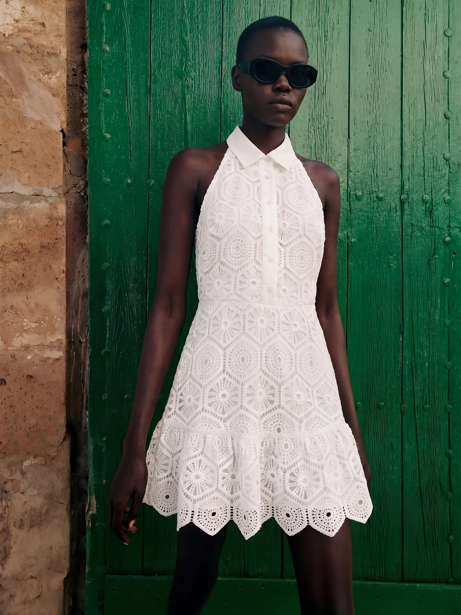 Image of Sleevless Lace Eyelet Shirt Mini Dress