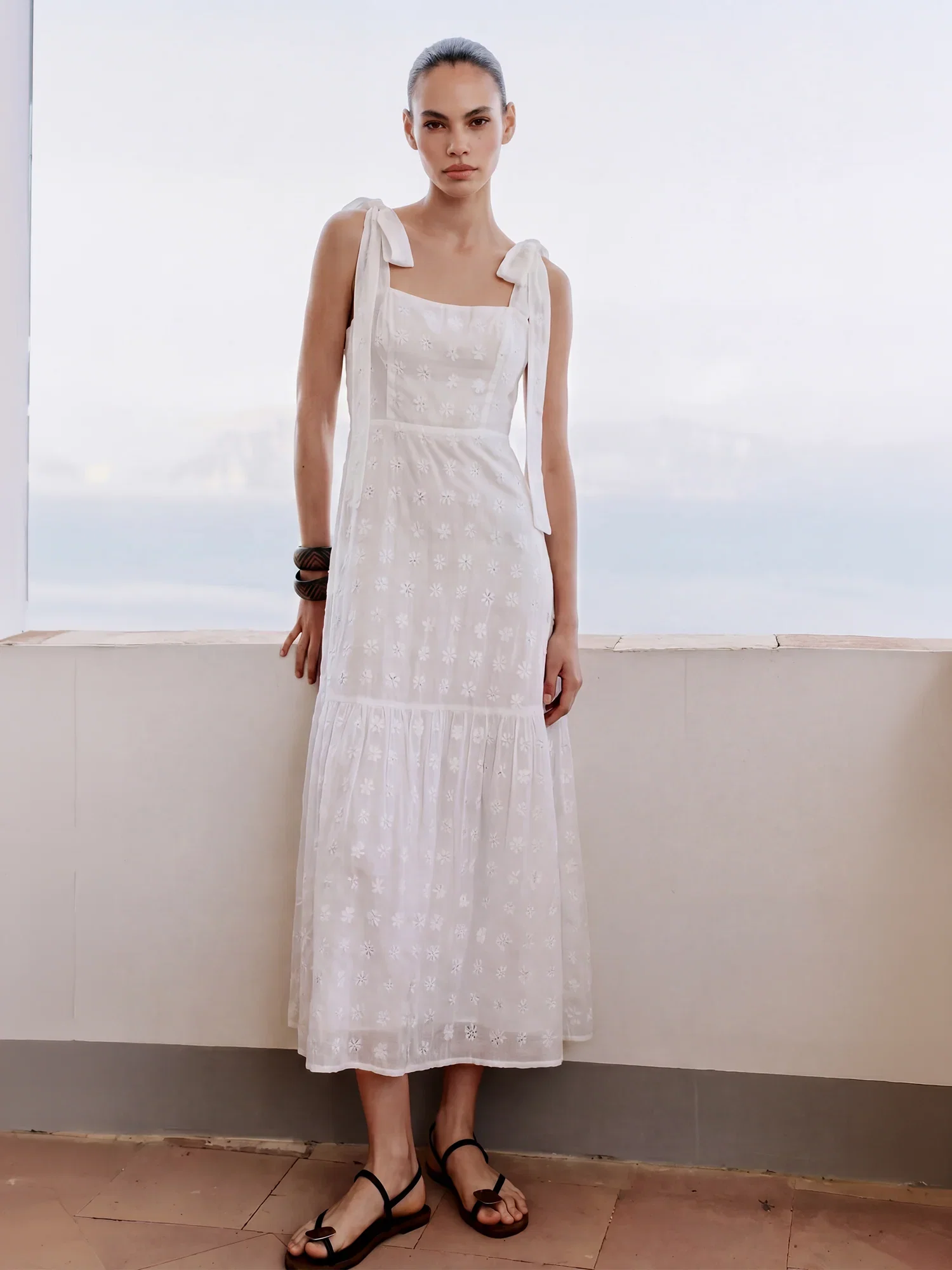 Image of Tie Sleeve Floral Midi Dress