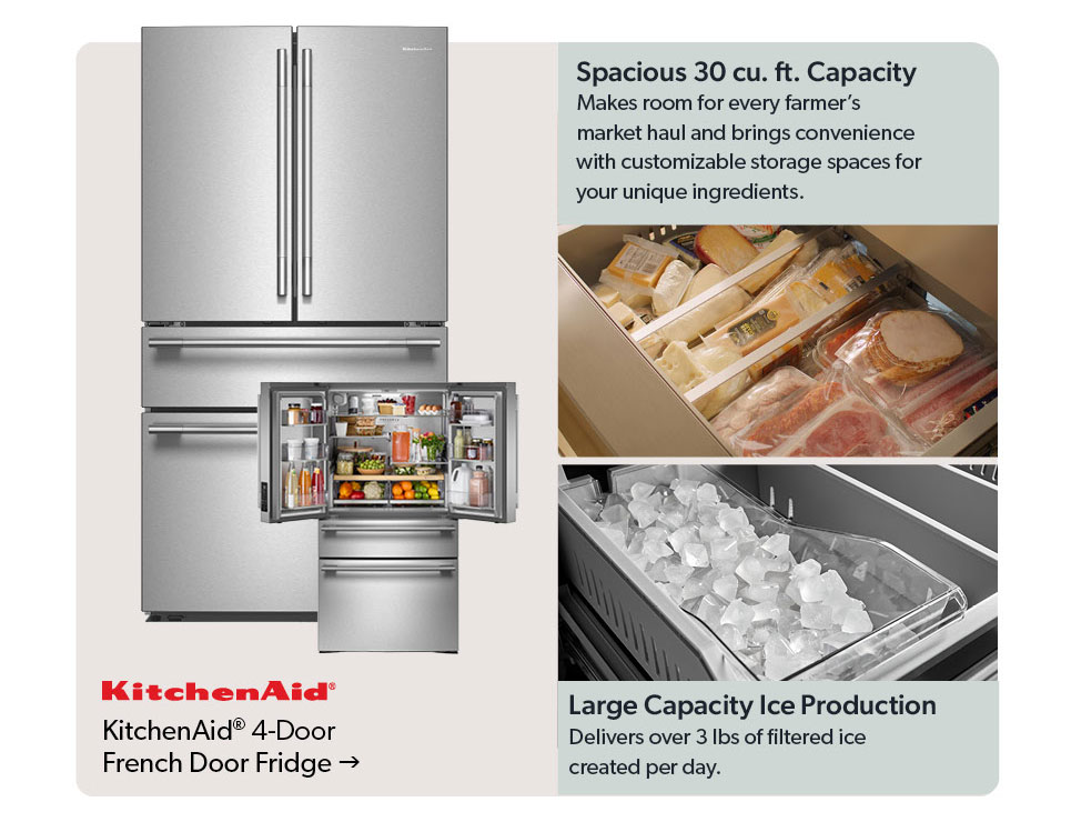 Featured KitchenAid 4 Door French Door Fridge. Click to shop. 
