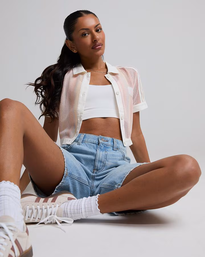 adidas Originals Womens Summer Glow Knit Striped Crop Polo