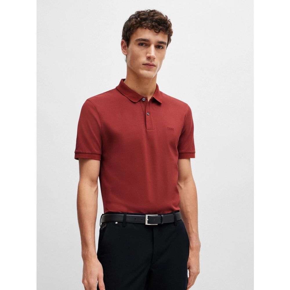 Image of BOSS Open Brown Pallas Polo Shirt
