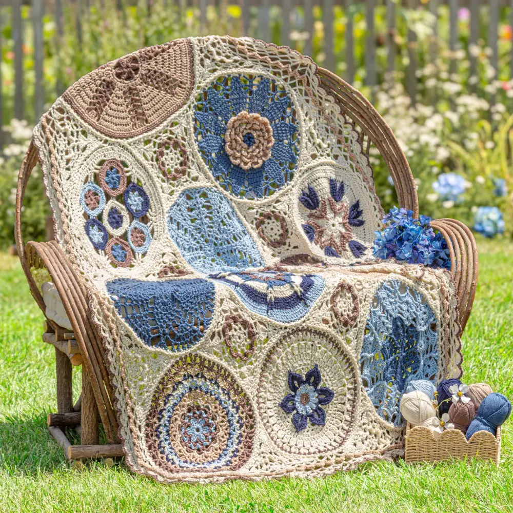 Morning Glory Florals & Lace Crochet Afghan Blanket Kit with Video