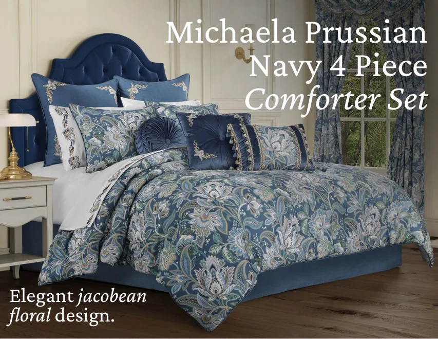 Michaela Prussian Navy 4 Piece Comforter Set