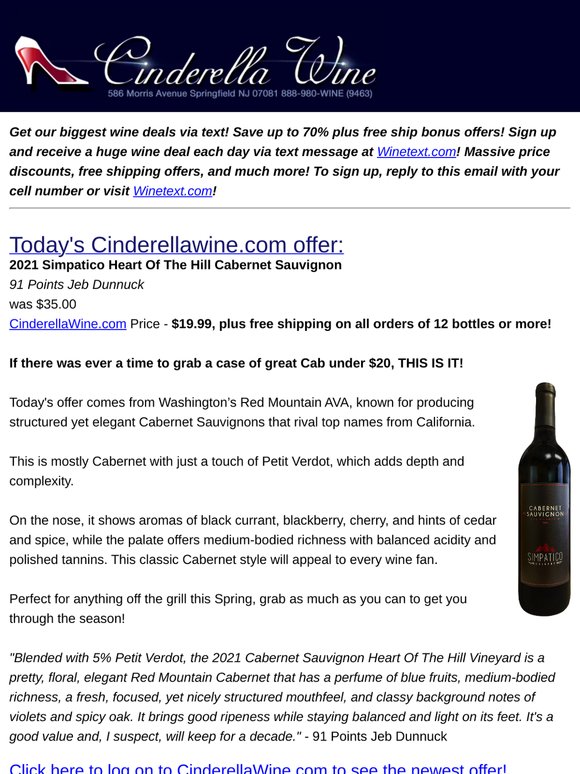 2021 Simpatico Heart Of The Hill Cabernet Sauvignon (91 JD) Free Ship on 12