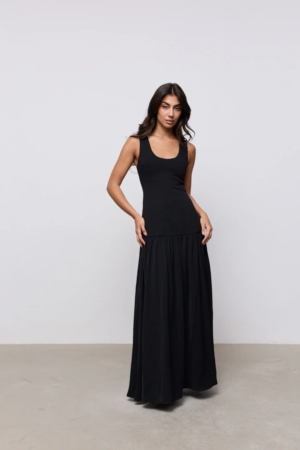 Image of Cotton Mix Dropped Waist Maxi Dress