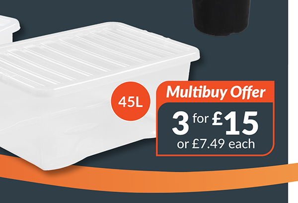 Wham Plastic Storage Box - Clear / 45l. Multibuy offer 3 for £15, or £7.49 each