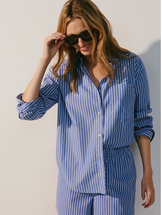 Gestreiftes Oversized Fit Popeline-Hemd mit Hemdzipfelsaum