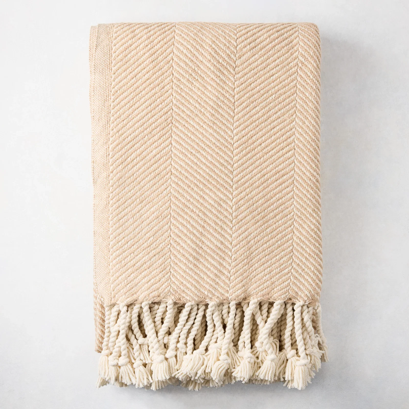 Image of Khaki Chevron Cotton Throw Blanket