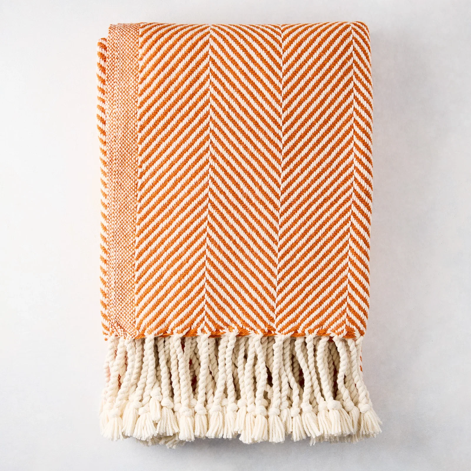 Image of Orange Chevron Cotton Throw Blanket