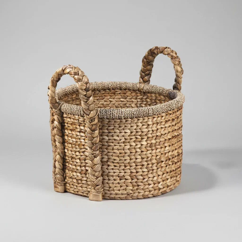 Image of Round Woven Water Hyacinth Handled Basket