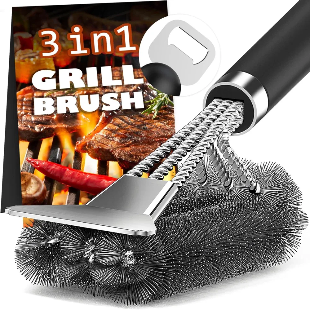 Grill Brush Cleaner – Adjustable Handle BBQ Brush with Scraper for Gas Charcoal Grates