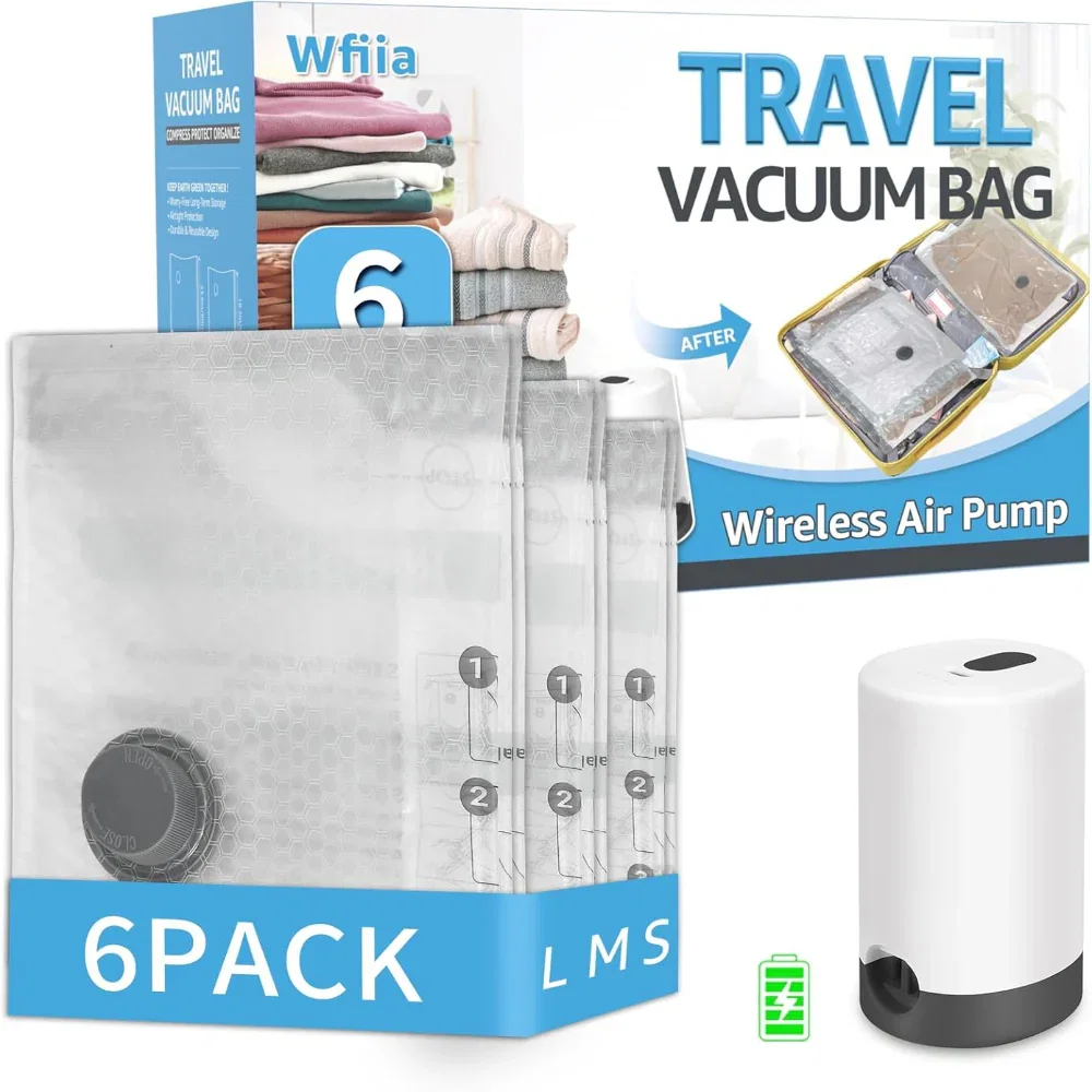 Vacuum Storage Bags for Travel and Clothing with Rechargeable Pump