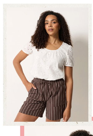 M&Co Chocolate Brown Striped Linen Shorts
