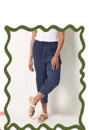 M&Co Navy Blue Dobby Cropped Trousers