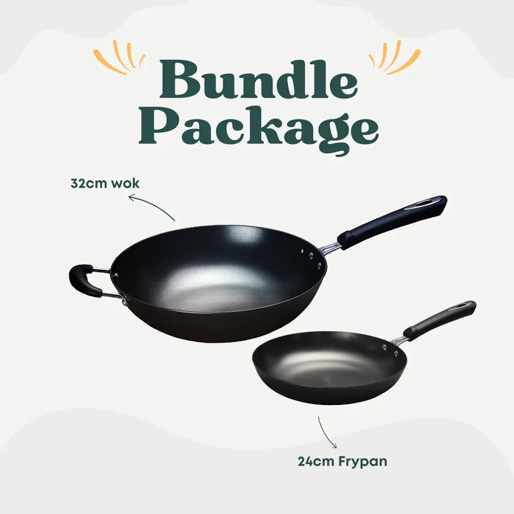 La Gourmet Nitrigan 32cm Wok with Black Handle + La Gourmet Nitrigan 24cm Frypan with Black Handle