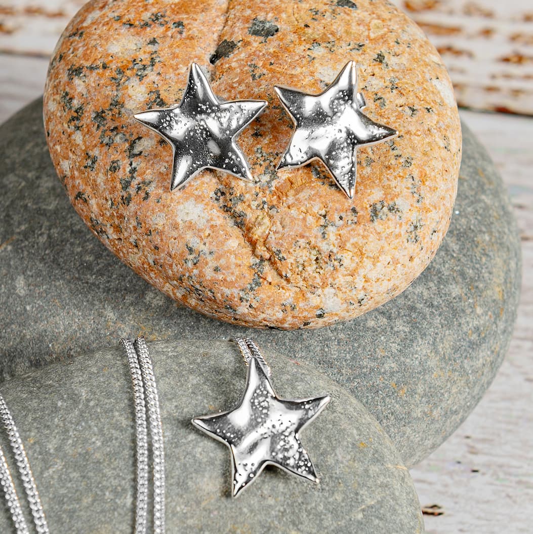 Sterling Silver Dazzling Star Necklace & Earrings