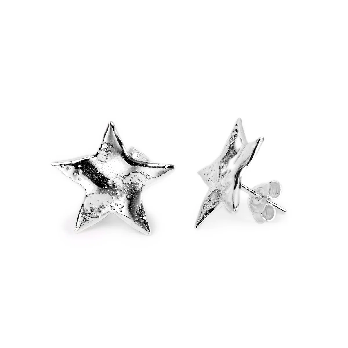 Image of Textured Star Stud Earrings in Sterling Silver