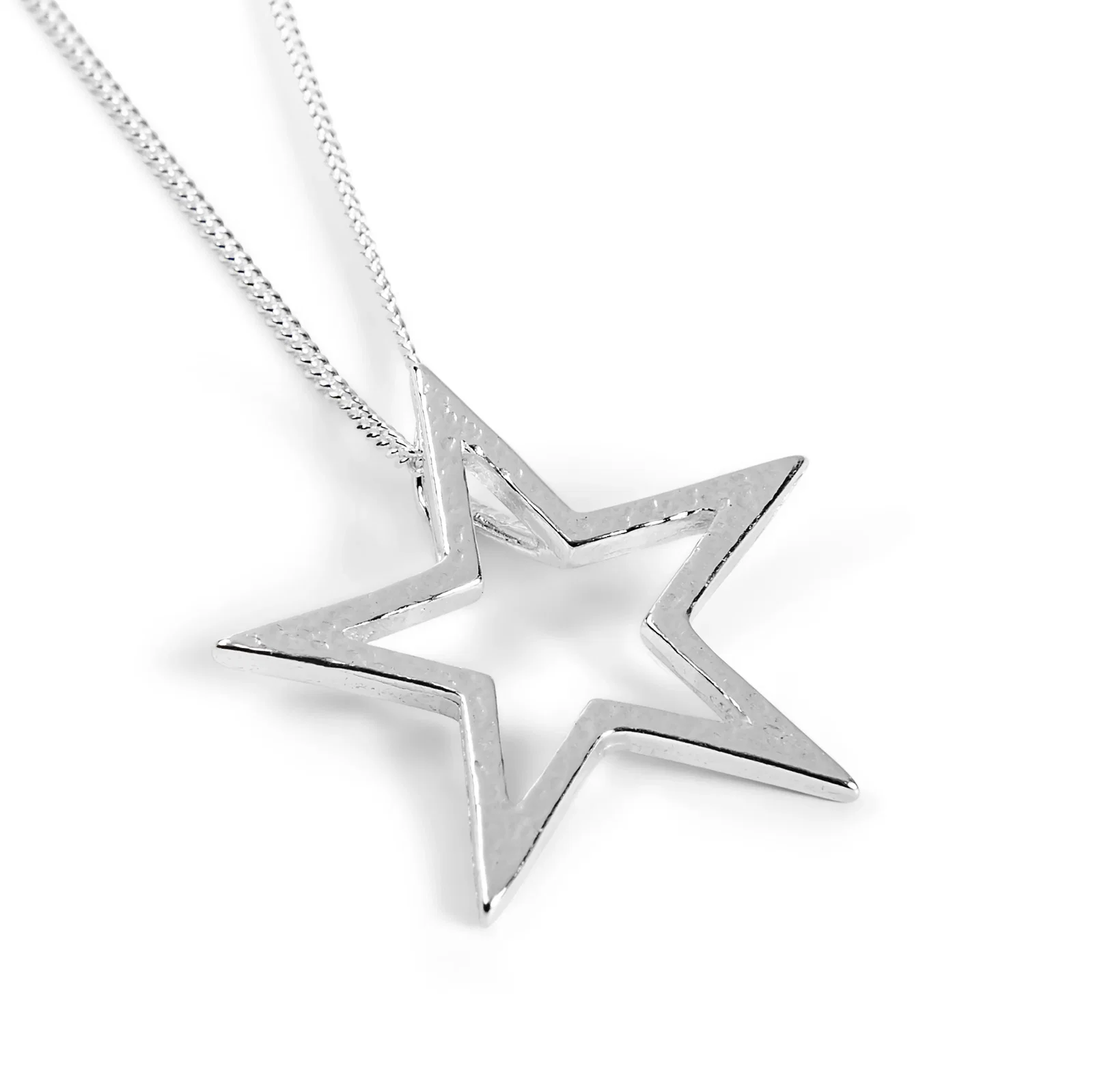 Image of Textured Sparkling Star Necklace in Silver