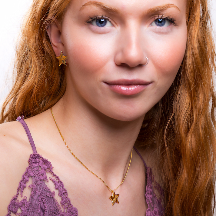 Gold Dazzling Star Necklace & Earrings