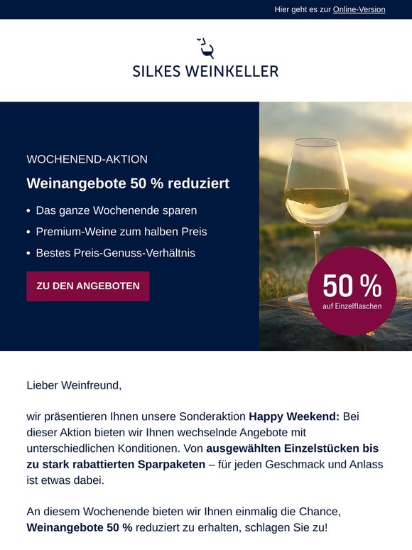 Happy Weekend: Weinangebote 50 % reduziert
