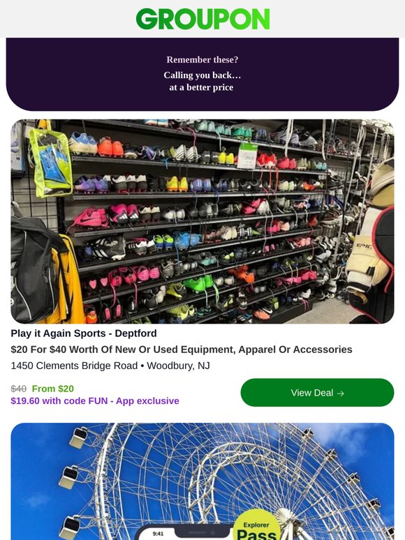 $20 For $40 Worth Of New Or Used Equipment, Apparel Or Accessories - Promo Code savings inside. Check it out.