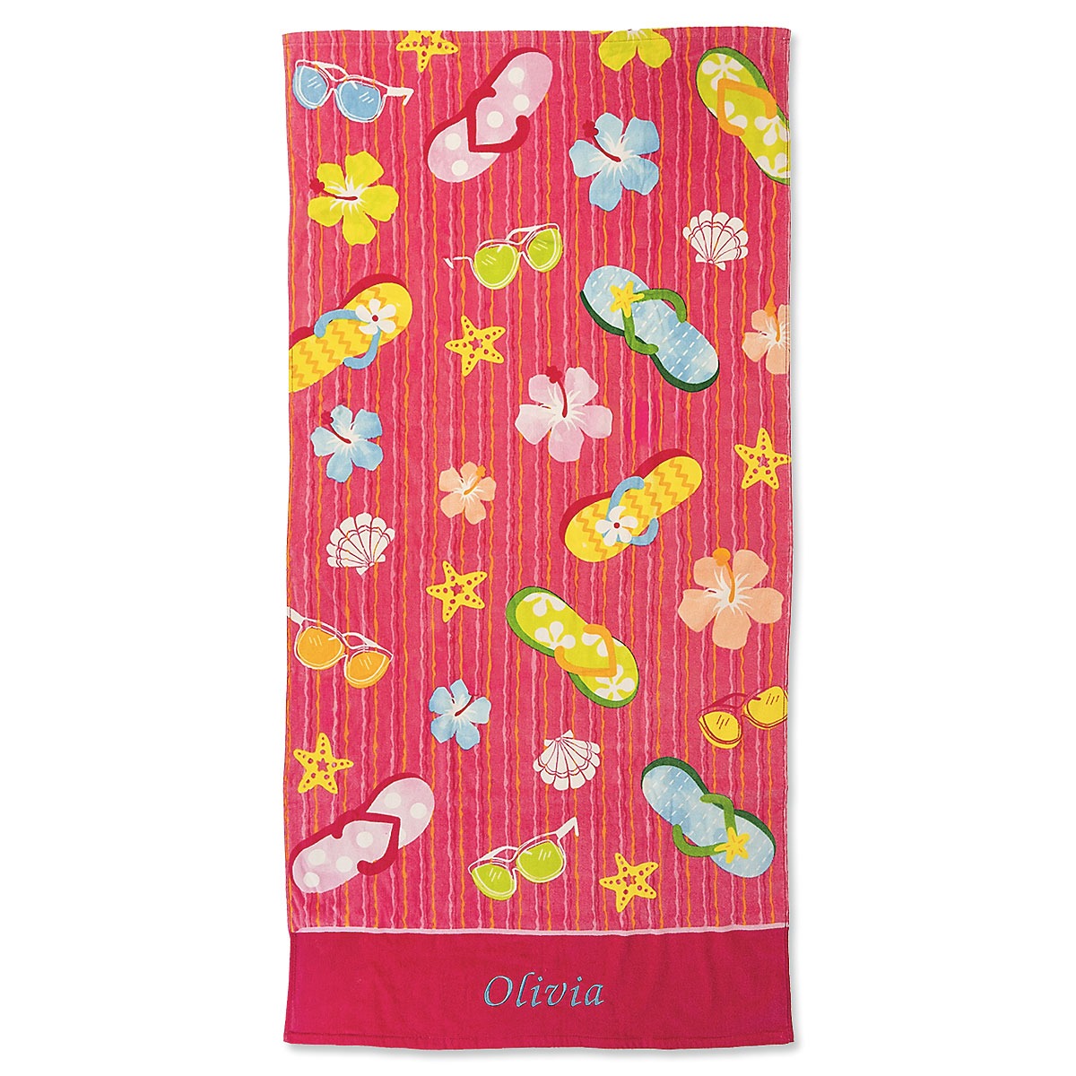 Image of Flip Flop Flowers Personalized Towel