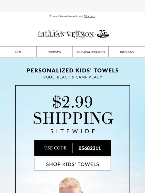 $2.99 shipping on personalized kids' towels they'll love