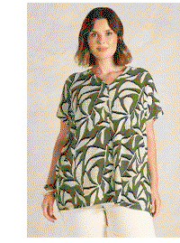 EVANS Curve Khaki Leaf Print Top