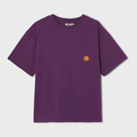 T-shirt femme en 100% coton bio - Violet, broderie soleil