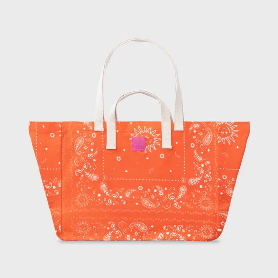 Sac cabas en 100% coton bio - Imprimé bandana, orange