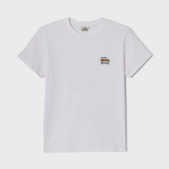 T-shirt en 100% coton bio Roadtrip - Blanc, broderie Mehari